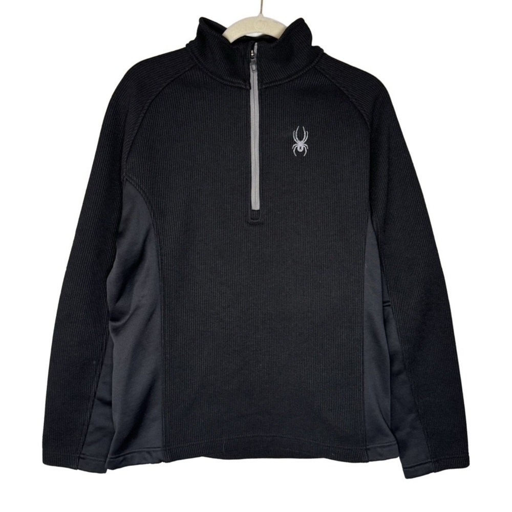 Spyder Mens Black Waffle Knit Quarter Zip Pullover Fleece Jacket Large